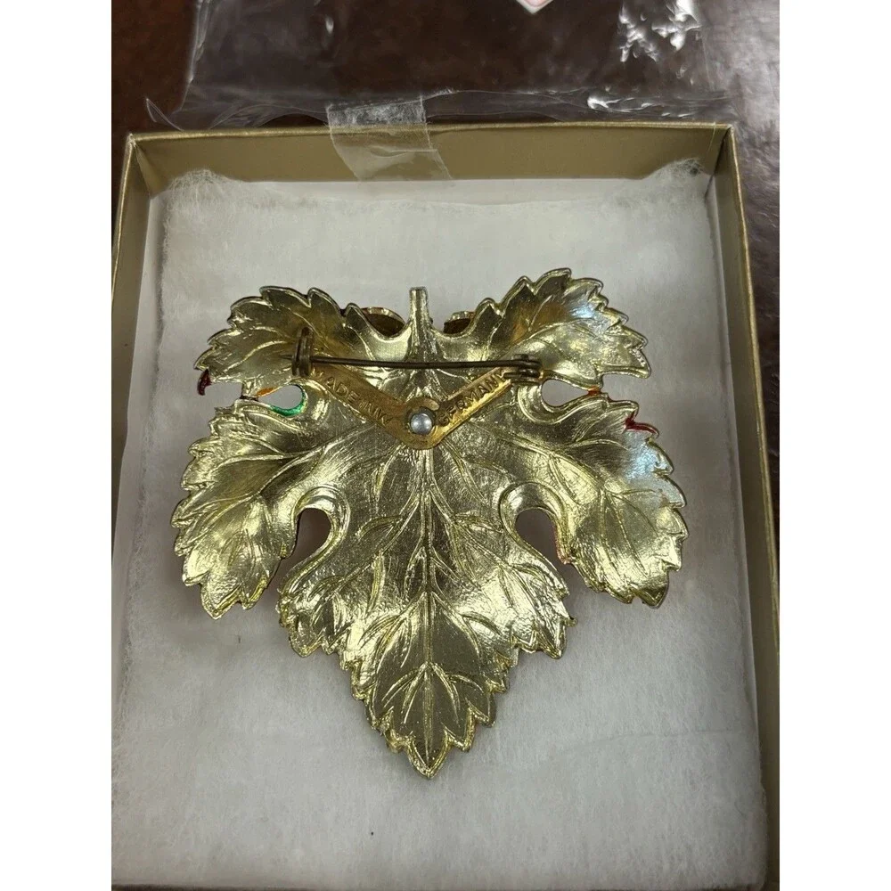 Vintage Made in Germany Lucite Grape Brooch Enamel Leaf Figural Pin Jewelry